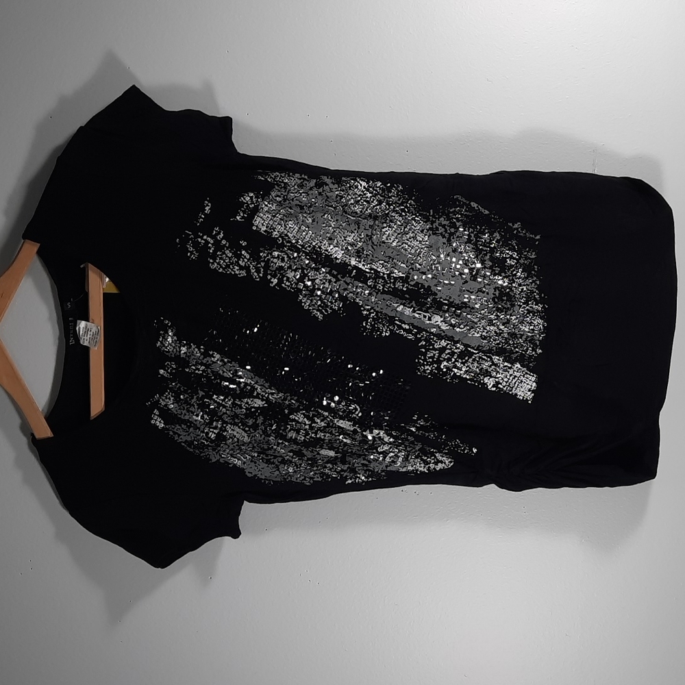 NWT INTERI Black/ Silver & GRAY  blouse SZ S